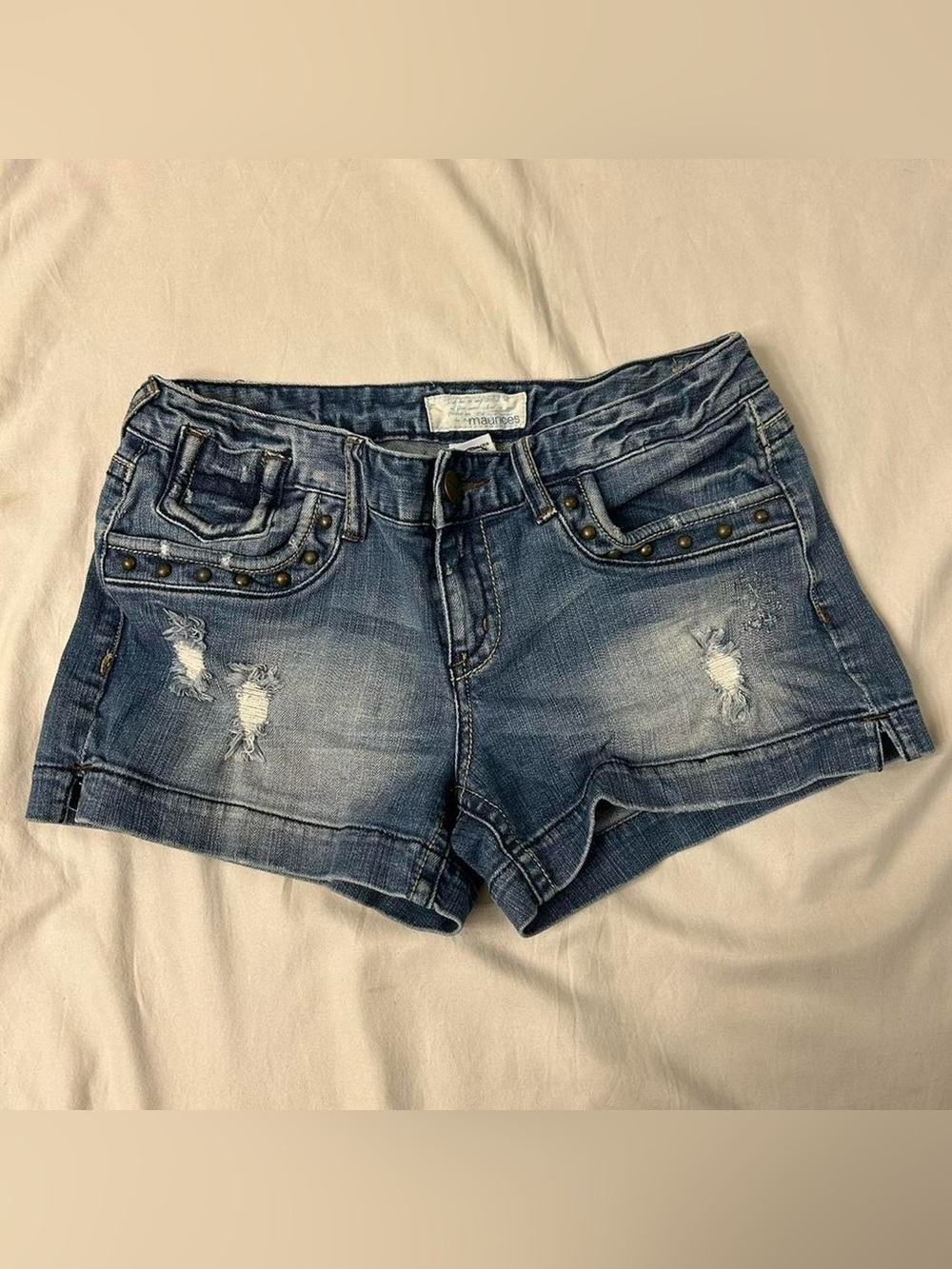 Y2K Grunge Preppy Embellished Distressed Mini Shorts by Maurices